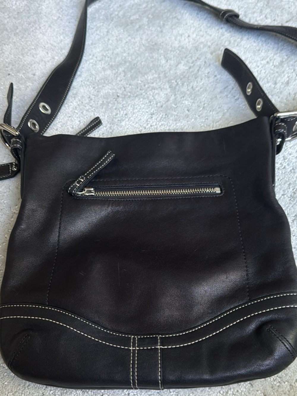 Coach Classic Black Leather Crossbody Bag - Stitched Detail